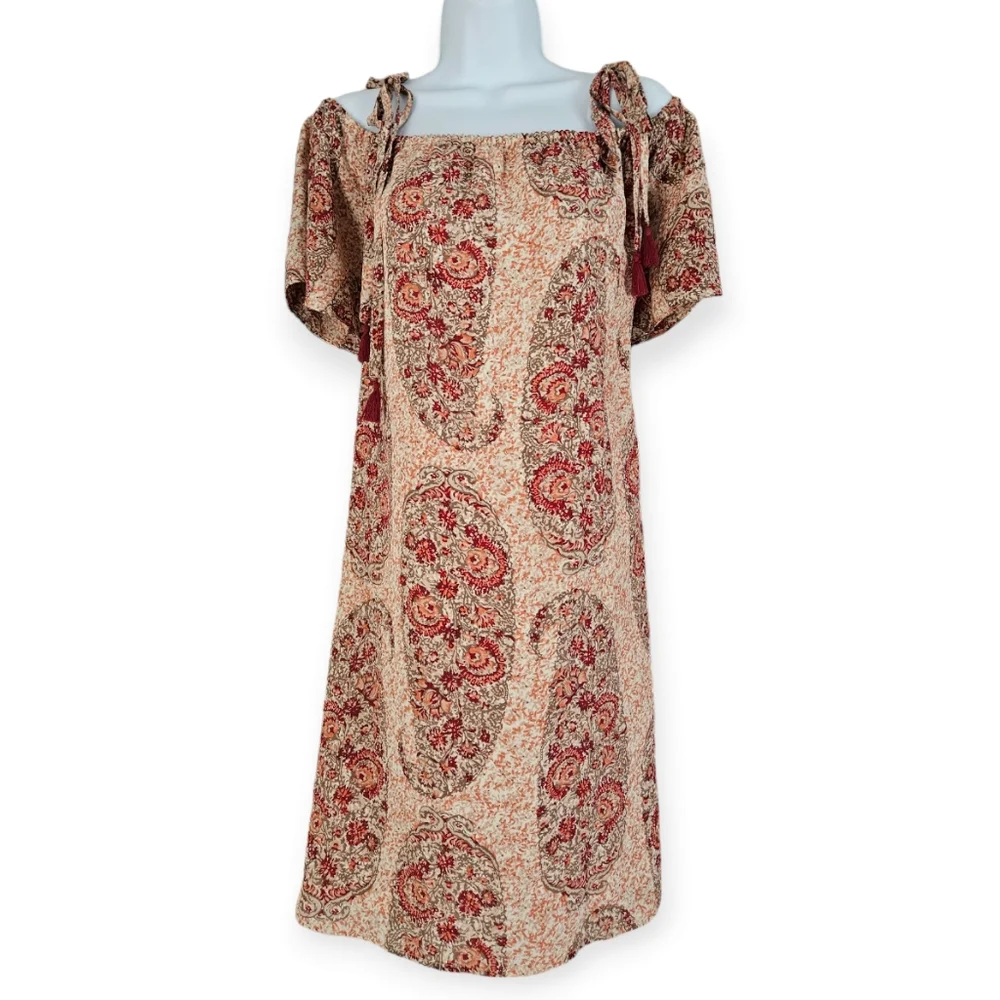 Madewell pink red cold shoulder paisley silk mini dress Women XLarge - Picture 2 of 7